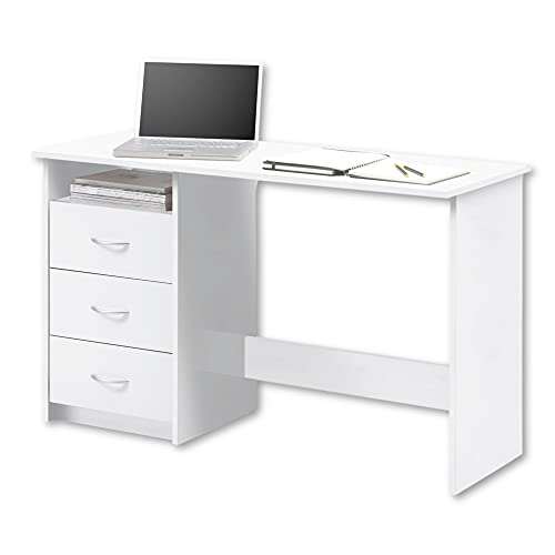 ADRIA Schreibtisch mit Schubladen in Weiß - Praktischer Bürotisch Computertisch mit großer Arbeitsfläche - 120 x 76 x 50 cm (B/H/T)