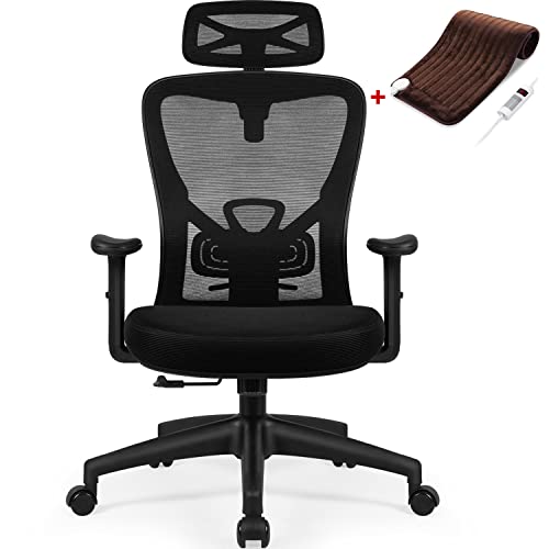 Aiidoits Bürostuhl ergonomisch, Schreibtischstuhl mit Verstellbarer Kopfstütze, Armlehne und Lendenwirbelstütze, Höhenverstellung und Wippfunktion bis 135°Mesh Office Chair, bis 200kg Belastbar