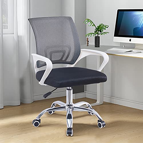 CLIPOP Bürostuhl Ergonomisch Höhenverstellbar Schreibtischstuhl mittlere Rückenlehne mit Lendenwirbelstütze, Chefsessel, Netzstuhl für Home Office (weiß)