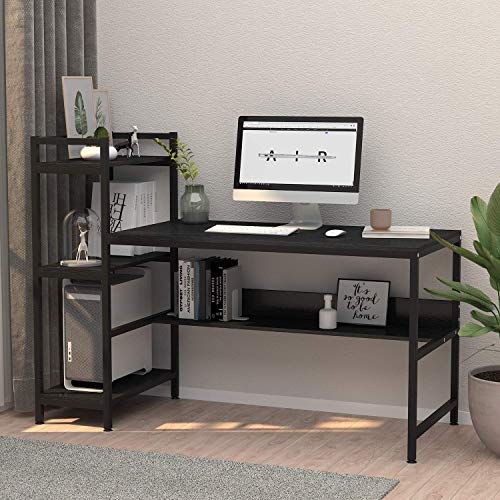 Dripex Holz Schreibtisch mit Ablage Computertisch, 120x60x111cm PC-Tisch Bürotisch Officetisch Stabile Konstruktion Tisch für Home Office (136cm Schwarz)