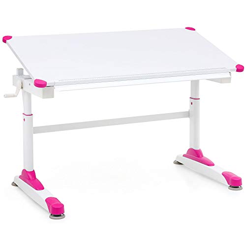 FineBuy Design Kinderschreibtisch FB13829 Holz 119 x 67 cm Pink/Weiß Maltisch | Neigbarer Mädchen Schülerschreibtisch | Höhenverstellbarer Kinder - Schreibtisch | Kindertisch Tischgestell Metall