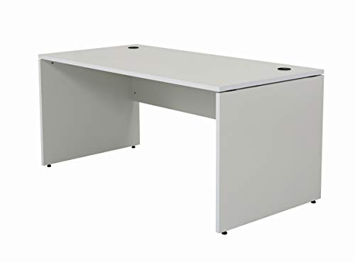 furni24 Schreibtisch fürs Arbeitszimmer und Home Office - Großer laminierter Computertisch aus Holz, 2 Kabeldurchlässe, Bodengleiter, 2-Personen-Arbeitsplatz (Grau, 180x80x75 cm)