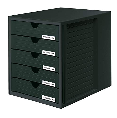 HAN Schubladenbox SYSTEMBOX 1450-13 in Schwarz – Ordnungsbox DIN A4 – Aufbewahrungsbox mit geschlossenen Schubladen