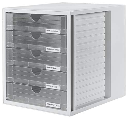 HAN Schubladenbox SYSTEMBOX 1450-63 in Lichtgrau/Transluzent-Klar – Ordnungsbox DIN A4 – Aufbewahrungsbox mit geschlossenen Schubladen