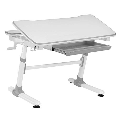 HOKO® Ergo-Work-Table Study COMPAKT. Manuell höhenverstellbar Kinder-Schreibtisch mit Verstellbarer Tischplatte, Weiß. Ergonomisches Sitzen für Kinder