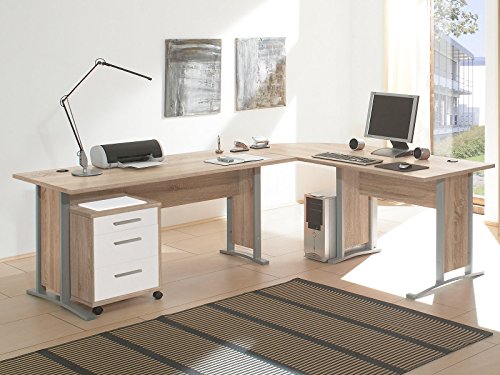 möbelando Schreibtisch-Kombination Winkelschreibtisch Bürotisch Arbeitstisch Clermont I Sonoma-Eiche/Weiß