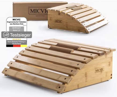 MICVIC Ergonomische Fußstütze Schreibtisch [TESTSIEGER] aus Bambus-Holz Gaming Fußhocker mit Massage-Rollen Fußablage Fußmassage Höhenverstellbare Fußbank Zubehör | Jetzt bestellen