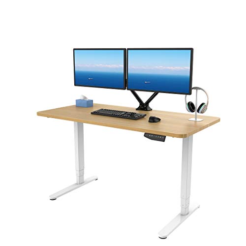 SANODESK Höhenverstellbarer Schreibtisch Elektrisch höhenverstellbares Tischgestell, 3-Fach-Teleskop mit der Tischplatte. Mit Memory-Steuerung und Softstart/-Stop (Maple+Weiß) …