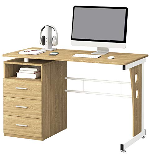 SixBros. Schreibtisch mit 3 Schubladen, Bürotisch in Eiche Holzoptik, Büro & Home Office, 120 x 58 cm S-352/2074