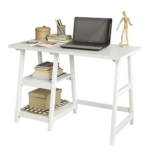 SoBuy FWT16-W Schreibtisch mit 2 Ablagen Tisch Computertisch Kinderschreibtisch Bürotisch weiß BHT ca.: 112x76x50cm