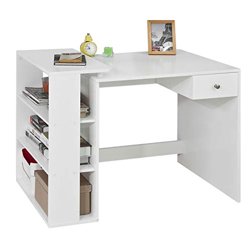 SoBuy® FWT35-W Schreibtisch mit 1 Schublade und 3 Ablagen Tisch Arbeitstisch Computertisch Bürotisch, weiß BHT ca: 101x76x60cm