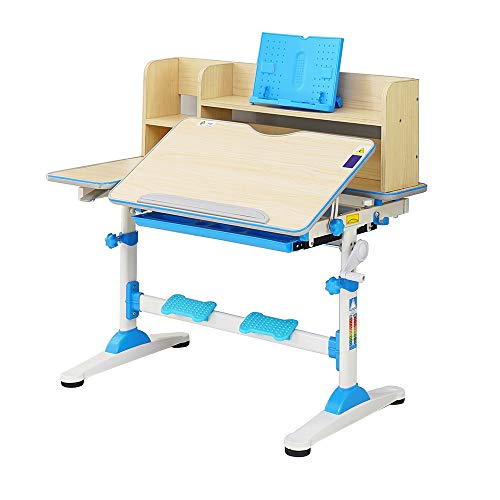 Style home Kinderschreibtisch Schülerschreibtisch höhenverstellbar neigbar Schreibtisch für Kinder, inkl. Bücherregal und Schublade, BTH: 95,9 x 53 x 90-104 cm (Blau)