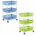 axentia Küchenwagen mit 3 Körben, Transportwagen auf Rollen, in Grün, Blau (farblich sortiert), Kunststoff, 1er Pack