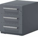 BISLEY Rollcontainer mit 3 Universal Schubladen | Bürocontainer aus Metall abschließbar | Tischcontainer mit Rollen | (Tiefe: 565 mm, Anthrazitgrau)