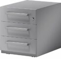 BISLEY Rollcontainer mit 3 Universal Schubladen | Bürocontainer aus Metall abschließbar | Tischcontainer mit Rollen | (Tiefe: 565 mm, Silber)