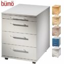 Bümö® Rollcontainer in Grau mit 3 Schüben und Schreibwaren Schublade | Bürocontainer aus Holz | Tischcontainer mit Rollen | Büro...