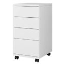 HOCSOK Rollcontainer mit 4 Schubladen, Aktenschrank mit Rollen, Büroschrank, unter dem Schreibtisch, für Zuhause und Büro, weiß, 33 x 39...