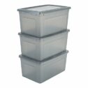 IRIS, 3er-Set Aufbewahrungsboxen / Kisten mit Deckel / Stapelboxen 'Modular Clear Box', MCB-50, Kunststoff, transparentes Grau, 50 L, 59,5 x...
