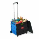 Relaxdays Einkaufstrolley klappbar, bis 35 kg, 50 l Kiste, mit Teleskopgriff, 2 Rollen, Transport Trolley, blau/schwarz