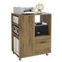 Rollcontainer Aktenschrank mit Schubladen und offenen Fächern Büroschrank für Dokumente in DIN A4, Letter-Format, für Büro, Schlafzimmer, Wohnzimmer (Brown)