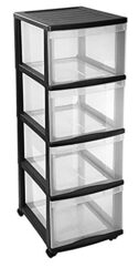 Sundis Optimo Schubladenturm mit 4 Schüben und Rollen, Kunststoff (PP), transparent / schwarz, (38,5 x 30 x 85,3 cm)