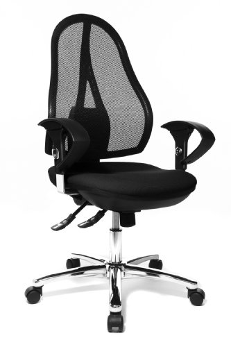 Topstar Open Point SY Deluxe, ergonomischer Syncro-Bandscheiben-Drehstuhl, Bürostuhl, Schreibtischstuhl, inkl. Armlehnen (höhenverstellbar), Stoff, schwarz