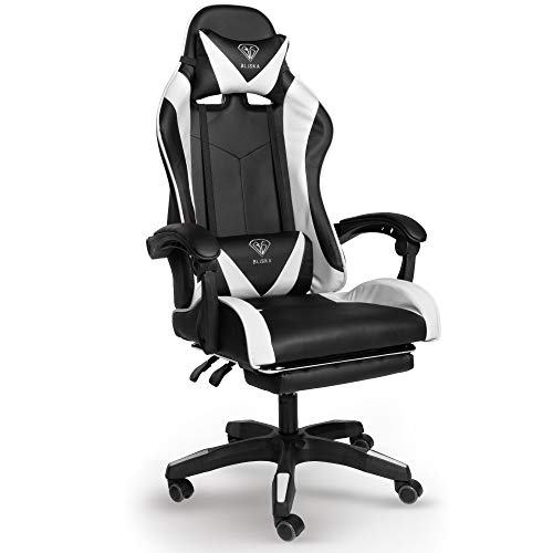 Trisens Gaming Stuhl Home Office Chair Racing Chefsessel Bürostuhl Sportsitz Büro Stuhl, Farbe:Schwarz/Weiß