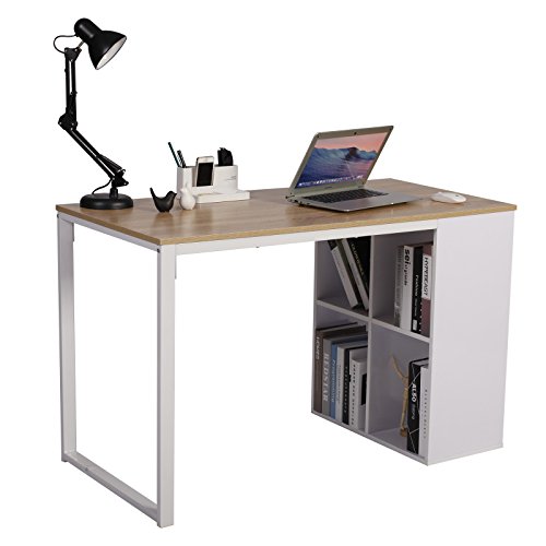 WOLTU® Schreibtisch TSG26hei Computertisch Bürotisch Arbeitstisch PC Laptop Tisch, in Melamin, mit 4 Ablageflächen, Gestell aus Stahl, 120x60x75cm(BxTxH), Holz, Eiche